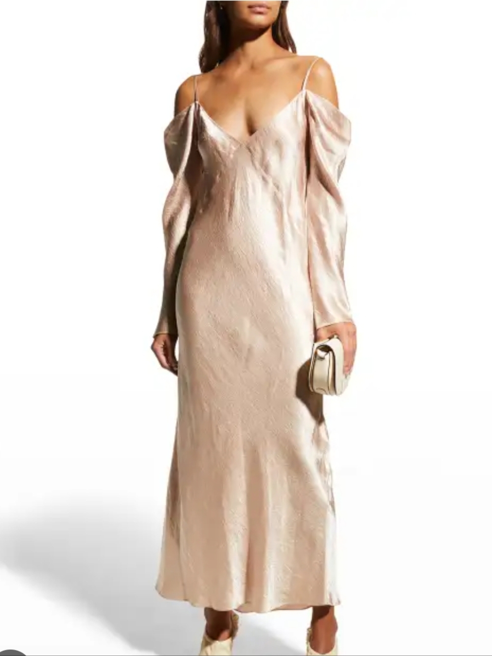 Vince Acetate Cold Shoulder Draped Slip Dress Soft Champagne Color Size Large